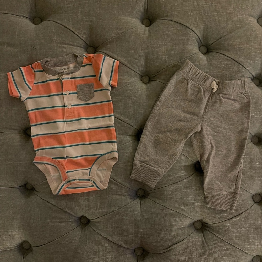 6M Baby Boy Matching Short Sleeve Onesie and Pants